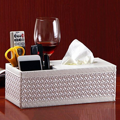 Rectangle PU Leather tissue box TV Remote Controller Holder Organizer for Home Office Automotive (3 Slot White)