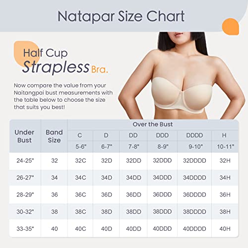 Natapar Women Strapless Bras, Beauty Back Smooth Multiway Demi Underwire Bra Push Up Invisible Nude