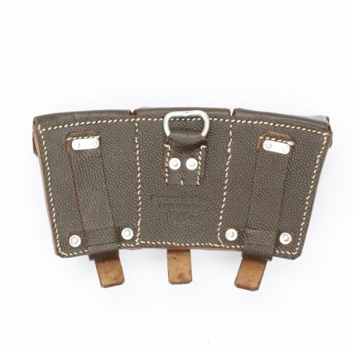 German WWII K98k Brown Leather Triple Ammunition Pouch - Thumbnail 6