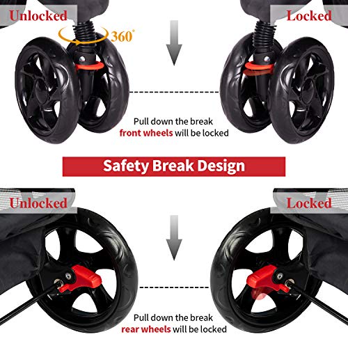Peachtree Press Inc Foldable Pet Stroller Portable Travel Carrier for Dogs/Cats 3 Wheeler Pet Cart with Storage Basket Waterproof Cup Holders Red