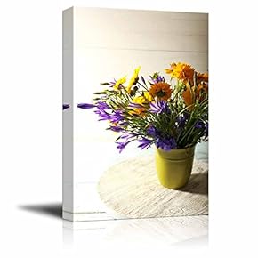 Canvas Wall Art - Beautiful Wild Flowers on Table | Modern Home Art Canvas Prints Giclee Printing Wrapped & Ready to Hang - 18" x 12"