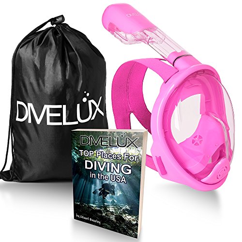 DIVELUX Snorkel Mask - Original Full Face Snorkeling and Diving Mask with 180Â° Panoramic Viewing - Longer Ventilation Pipe, Watertight, Anti Fog & Anti Leak Technology, for Kids (Pink, XS)
