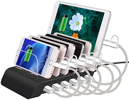 Charging Station, 6 Ports Desktop USB Charger 51W Multi-Function USB Charging Station for iPhone, iPad, Samsung Galaxy, LG, Tablet PC and all Smartphones and Tablets (Black)