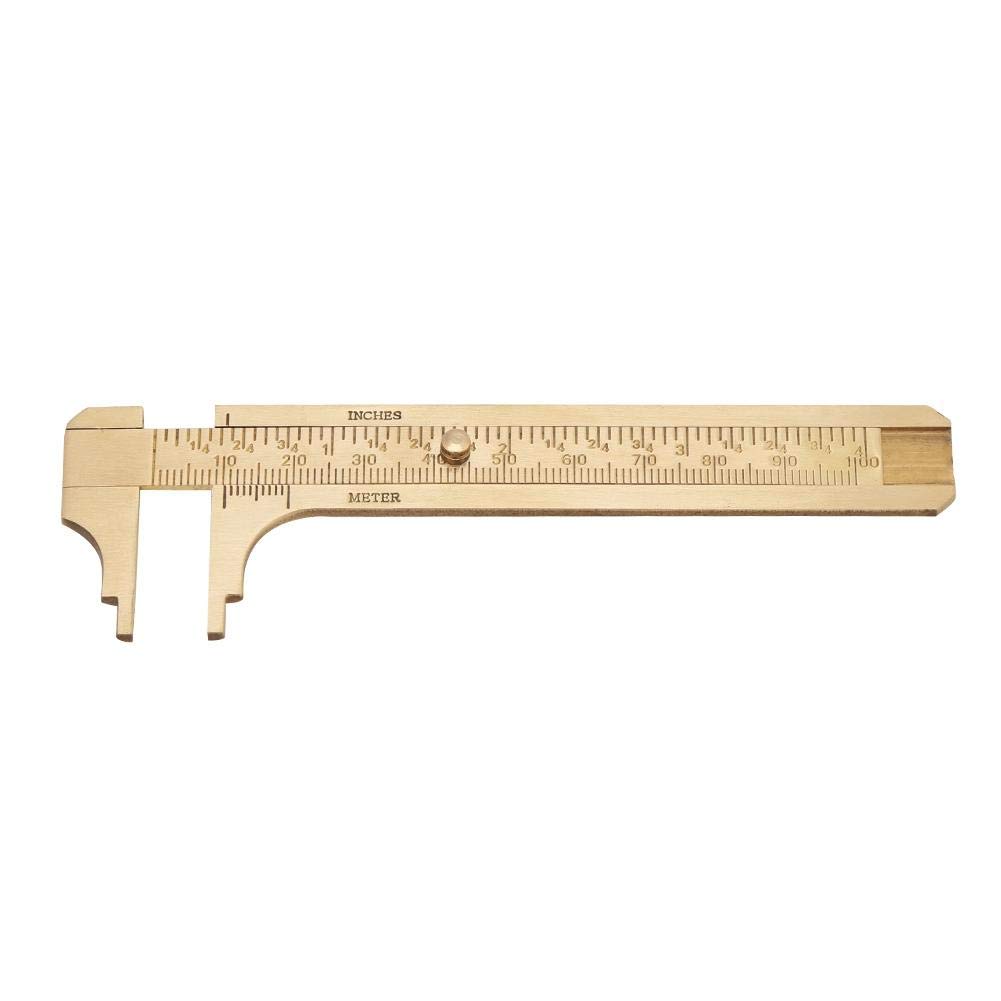 Regun Mini Retro Brass Sliding Gauge, Sliding Pocket Ruler Metal Double Scale Caliper for Measuring Gemstones and Jewelry Components Bead Wire Guitar Repair