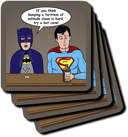 Rich Diesslin Super Hero Parody with Batman and Superman at the Bar Coaster, Set of 4