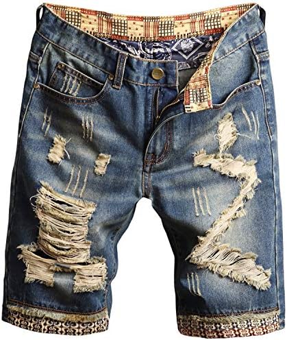 Men's Casual Comfort Distressed Male Short Jeans Rolled Broken
