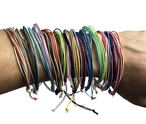 Carykon 12 PCS Beach Waterproof Wax Bracelet Adjustable String for Women Men Girls, Mixed Color