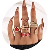 FUTIMELY 5Pcs Snake Rings Set for Women Heart Multicolor Knuckle Vintage Rings Boho Crystal Stacking Finger Rings for Women Jewelry