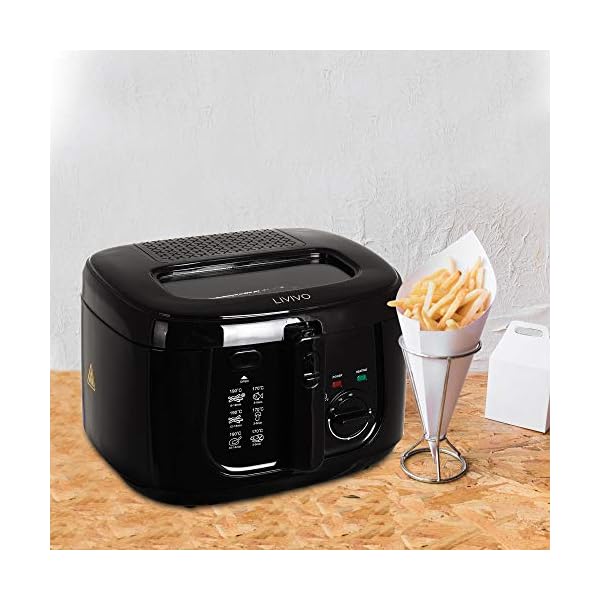 LIVIVO Electric 2.5L Deep Fat Countertop Fryer Non-Stick Coating, Internal Mesh Basket with Safety Handle and Viewing…