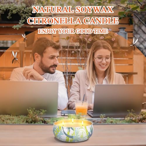 Citronella Candle Outdoor, 3 Wicks 36oz Garden Citronella Candles Gift Set, 240-300 Hour Burn Natural Soy Wax Candle for Outdoors, Indoors, Home, Garden, Patio, Camping