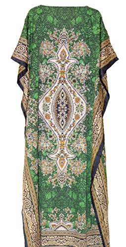 One Size Green Kaftan Dress Long Maxi Kimono Caftan Drawstring Gown Nightdress Beach Kaftan Casual Party Dress - Thumbnail 2