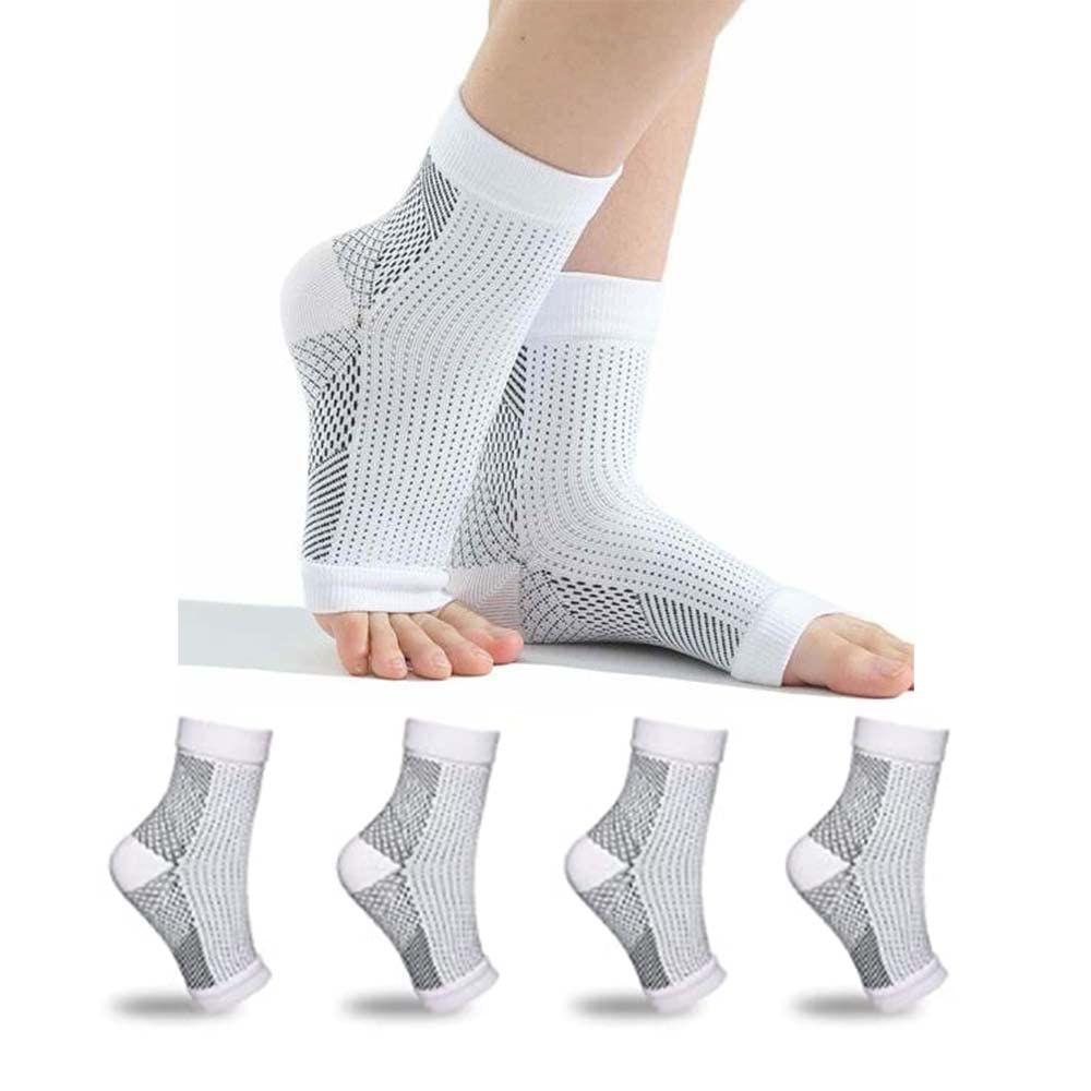 4 Pairs Ankle Support Compression Socks, Ankle Support Brace for Men and Women, Fit for Feet Size 5-9, White