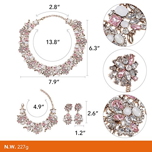 Holylove Light Pink Retro Style Statement Necklace Bracelet Earrings for Women Novelty Jewelry Set 1 with Gift Box-light pink 3pcs - Thumbnail 4