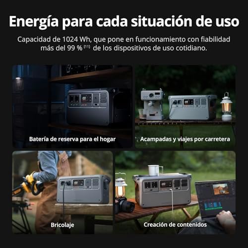 Power 1000V2 Estación de energía portátil 1024Wh, con 2 x panel solar plegable 200W, adaptador DC5521 hembra a Anderson 30A/XT60 hembra, adaptador DC 3-en-1,1 x MPPT.