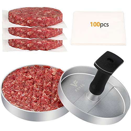 FAVIA Burger Press 100 Patty Papers Set I Non-stick Hamburger Patty Maker Mold Ring for Beef Veggie Burger BBQ Barbecue Grill BPA Free Dishwasher Safe - Thumbnail 7