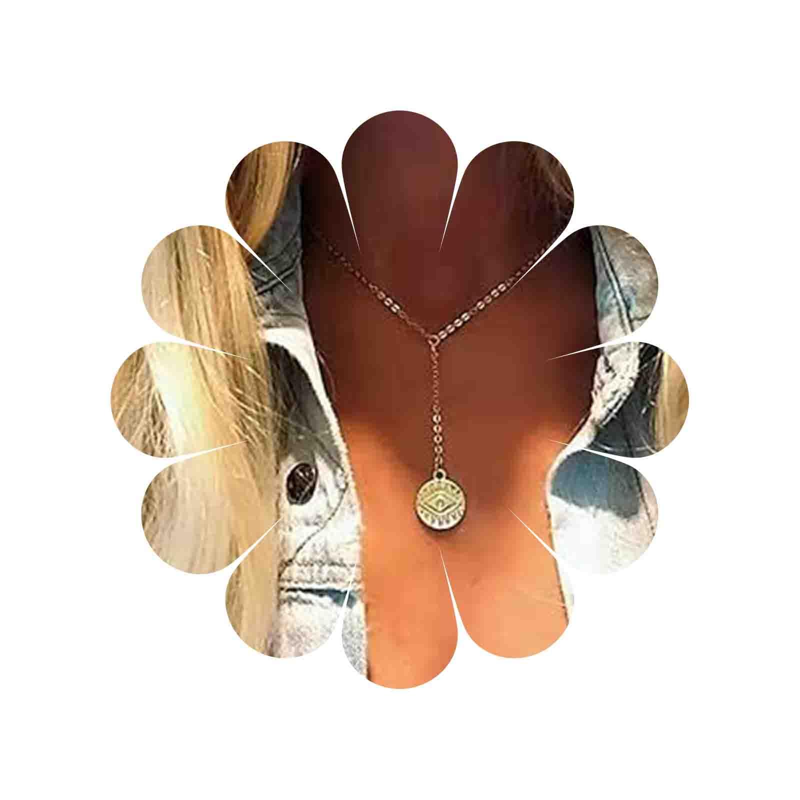 Yienate Fashion Gold Evil Eye Necklace Chain Coin Long Pendant Dainty Sun Disc Necklace Minimalist Charm Jewelry for Women and Girls