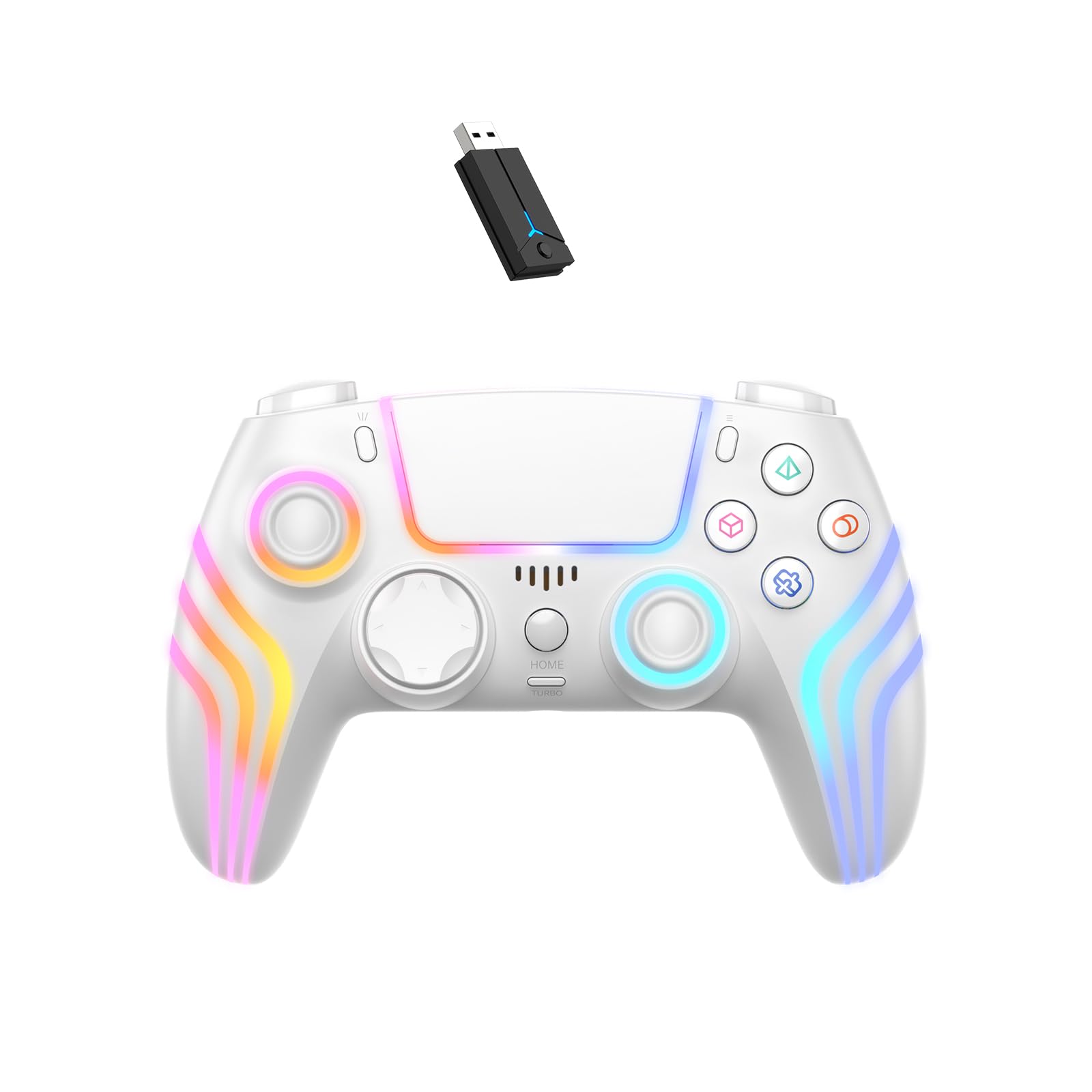 Photo 1 of JDDWIN Wireless Gaming Controller Compatible with PS5/PS4/Switch/PC, with RGB LED Lights, Hall Effect, Trigger Stops, Marco, Turbo, Vibration, with 2.4g Adapter White
