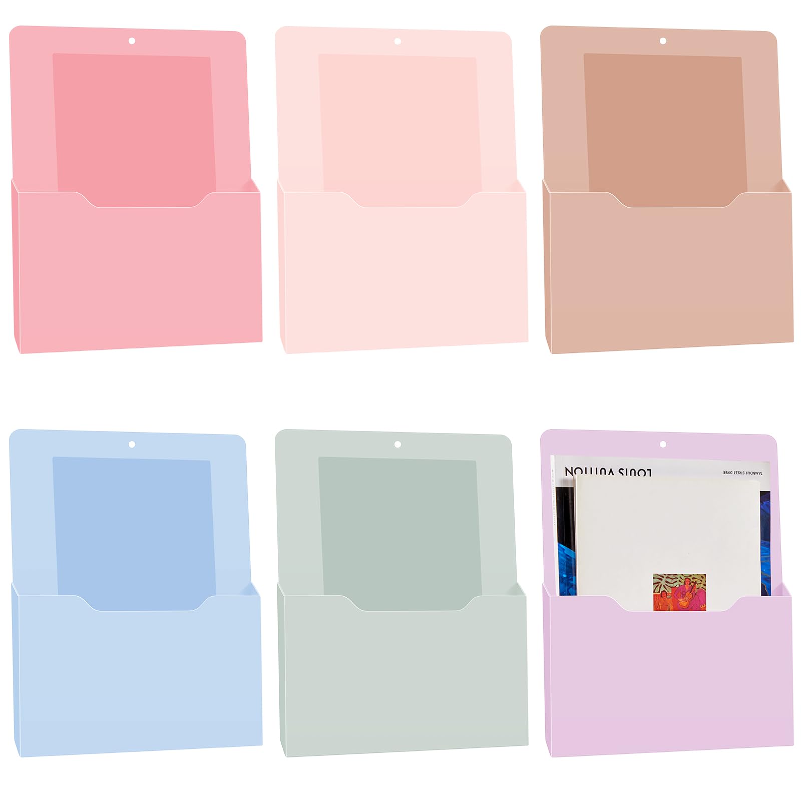 Photo 1 of Fuutreo 6 Pcs Magnetic Wall File Organizer Magnetic Wall File Holder Refrigerator Magazine Holder for Mail Letters Paper(Aesthetic Color,10 x 13 Inch,Vertical)