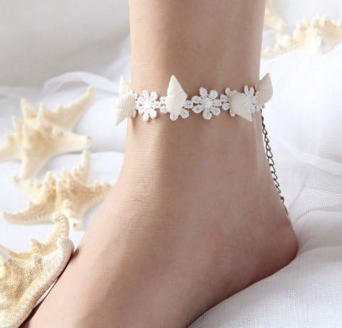 Amazon Sosos レースのアンクレット 足飾り アンティーク風 クラシック ロマンチックなホワイトレース お花のモチーフ 貝殻使用 イベント ブライダルにも オリジナルクロスセット Ko アンクレット 通販