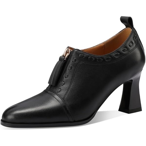 Zapatos Oxford TinaCus Piel Auténtica - Punta Cuadrada, Tacón