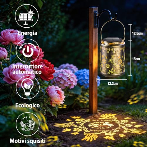 SOLARBABY Solar Lantern for Outdoor, 2 Pieces Hummingbird Solar Lamps for Garden, Metal, Waterproof Garden Lights for Outdoors Patio Garden Terrace Balcony, Warm White