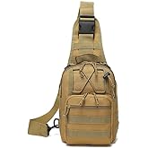 Tactical Sling Shoulder Backpack for Men, Outdoor MOLLE Military Chest Bag EDC Crossbody Bag Small Sports Backpack (Khaki)