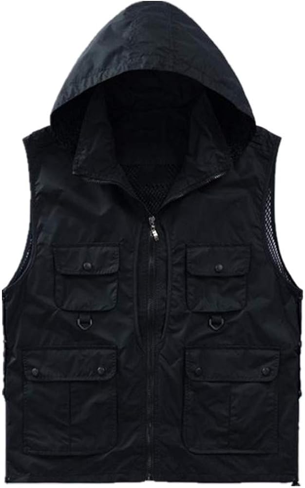 Men's Hooded Vest Big Pocket Men's Vest Sleeveless Jackets Spring