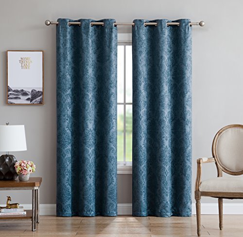 Linen Zone Pair of Long Length Teal Blue Bedroom Curtains. These Modern Decor Black Out Curtains are Great Choice as Bedroom Window Curtains or Nursery Blackout Curtains. (Evelyn 38 x 96 Teal)
