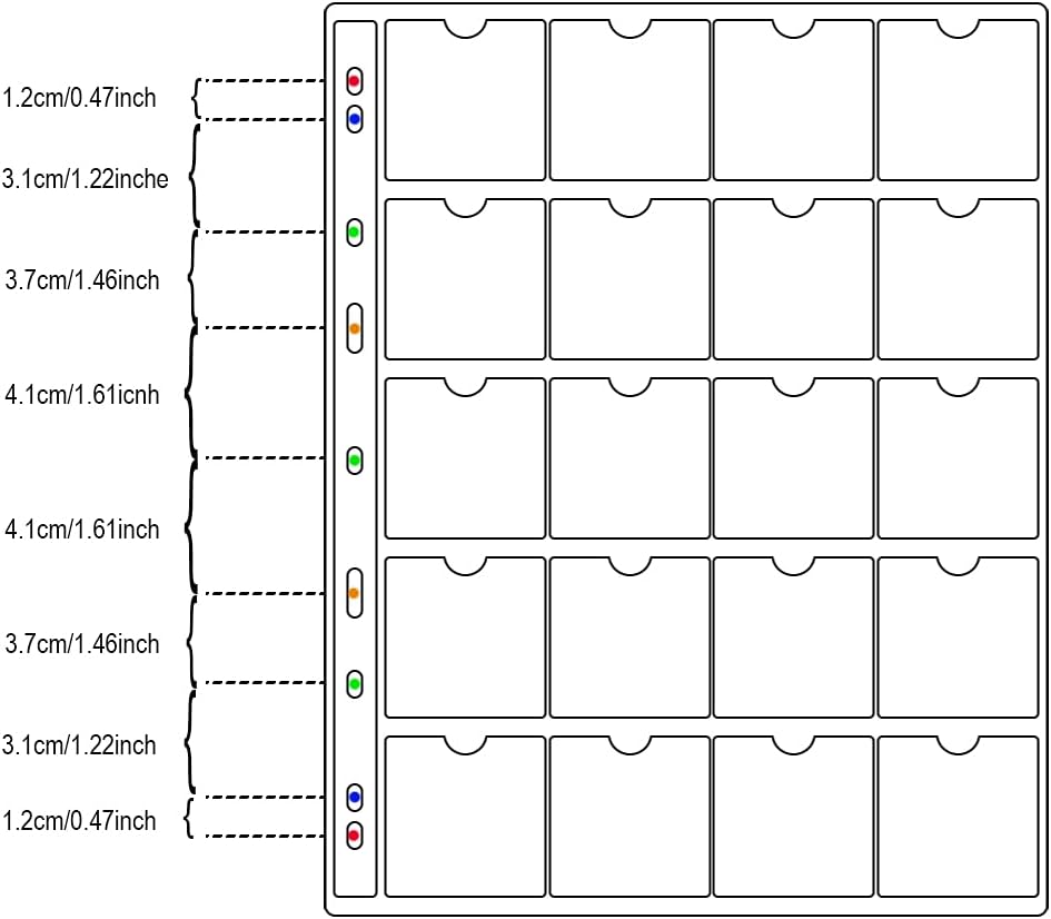 15 Sheets 300 Pocket Plastic Coin Pocket Pages Standard 9-Hole Coin Pocket Inserts Collecting Sleeves for 2 x 2" Coin Flips Cardboard Collection Storage, 2.05 x 2.05", 20 Pockets/Sheet : Office Products