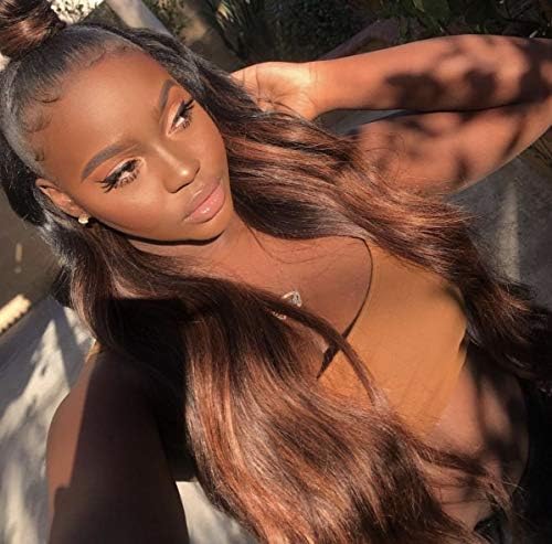 Dorabeauty Lace Front Wigs #1B/30 Dark Roots Brown Ombre Virgin Human Hair Body Wave 150 Full Density Lace Wigs Pre Plucked with Baby Hair 20" inches