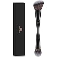 KINGMAS Foundation & Bronzer Duo Brush, Dual-ended Angled & Round Top Contour Makeup Brush, Synthetic Bristles for Beauty Blending Liquid Powder, Concealer Cream Blush (Black)