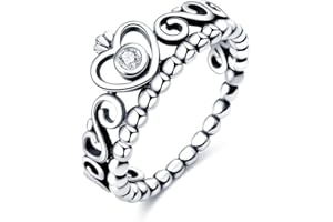 KUNSIR Cute Dainty Women's 925 Sterling Silver Drill Rings Delicate Rings Gemstone Rings Wedding Jewelry Heart Gemstone Promise Engagement Love Ring Size 7-9