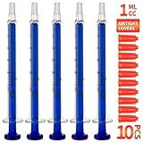 Bongner 1ml/cc Glass Syringe Needleless Reusable Corrosion Resistant Acid and Alkaline 10Pcs Blue