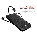 iWALK Cell Phone Power Bank with Lightning Cable,Micro USB & USB Cable, 8000mAh Portable Phone Charger with Built in Cable, External Battery Charger, For iPhone X 8 7 6s plus Samsung Galaxy etc, Black