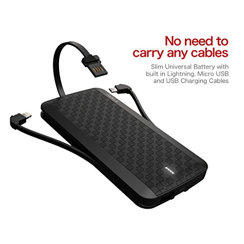 iWALK Cell Phone Power Bank with Lightning Cable,Micro USB & USB Cable, 8000mAh Portable Phone Charger with Built in Cable, External Battery Charger, For iPhone X 8 7 6s plus Samsung Galaxy etc, Black