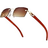 Dollger Rimless Rectangle Sunglasses for Men Women Hip-hop Wood Small Square Sunglasses Frameless 70s 90s Shades
