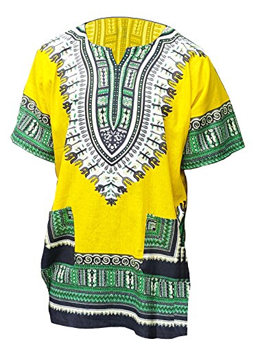 Yellow African Print Dashiki Shirt from S to 7XL Plus Size