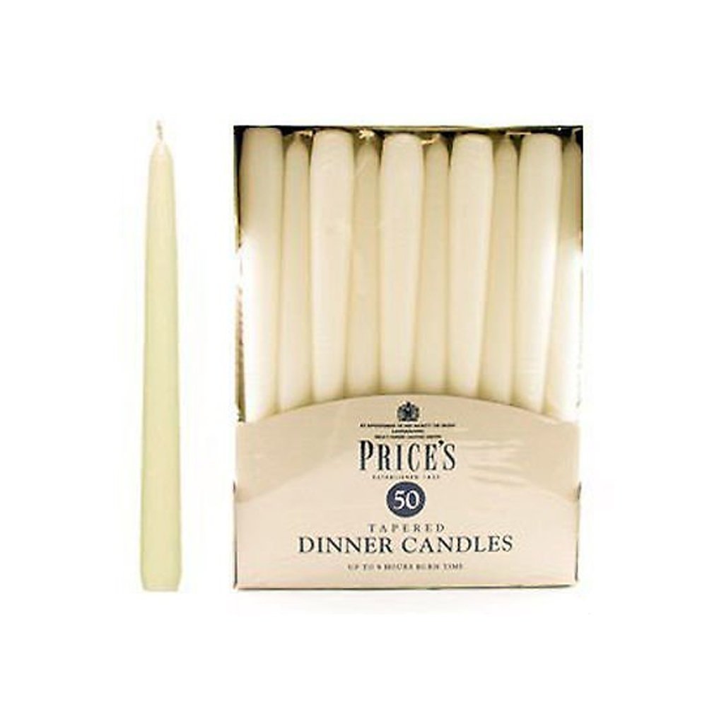 2X Prices Candles Unwrapped Tapered Dinner Candle, Pack of 50, Ivory
