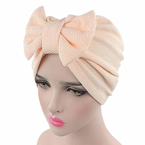 Beautyvan HOT!Bow Casual Head Wrap Cap, Adult Women Bow Cancer Chemo Hat Beanie Scarf Turban Head Wrap Cap,Multiple Colors Available (Beige)