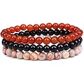 Pingyongchang 3Pcs 8mm Semi-Precious Gemstones Beaded Bracelets for Women Men Healing Crystal Stone Bracelet Stress Relief Stretch Round Beaded Elastic Luck Bracelets Unisex Friendship Jewelry Gifts