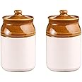 WHOLELIFEOBJECTS Ceramic Handmade Pickle Jar Set with Lid, Kitchen storage container sets, Crockery jars, Achar Handi, Dining Table Pickels Containers Set of - 2 Small (250ml)