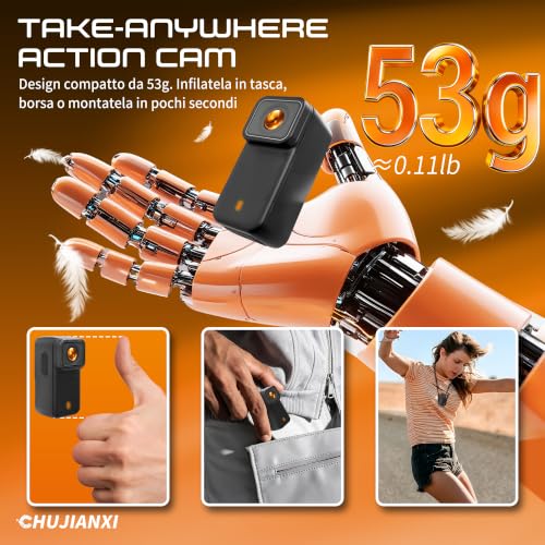 Mini Action Cam 4K, Action Cam WiFi Impermeabile, Bodycam Magnetica Professionale, Telecamera Indossabile per Casco Moto, Mini Action Camera per Sci Bici Equitazione MTB Calcio Snowboard Corsa