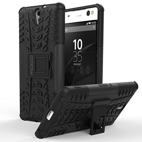 Sony Xperia C5 Ultra Case - MoKo Heavy Duty Rugged Dual Layer Armor with Kickstand Protective Cover for Sony Xperia C5 Ultra 6.0 Inch Smartphone 2015 Release, BLACK