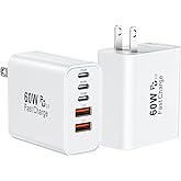 USB C Fast Charger Block, 60W USBC Wall Charger Plug, 2Pack 5-Port Type C Phone Charging Cubes Power Adapter Multiport Brick for iPhone 17/16/15/14/13/12/11/Pro Max/Plus/Air, iPad mini/Pro,Galaxy S25