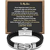 Gift for Men Black Braided Leather Infinity Bracelet for Men Dad Husband Boyfriend Son Grandson Brother Nephew Uncle Forever Linked Together Stainless Steel Engraved with Love You Forever Jewelry 7.5|8.5|9 Inches