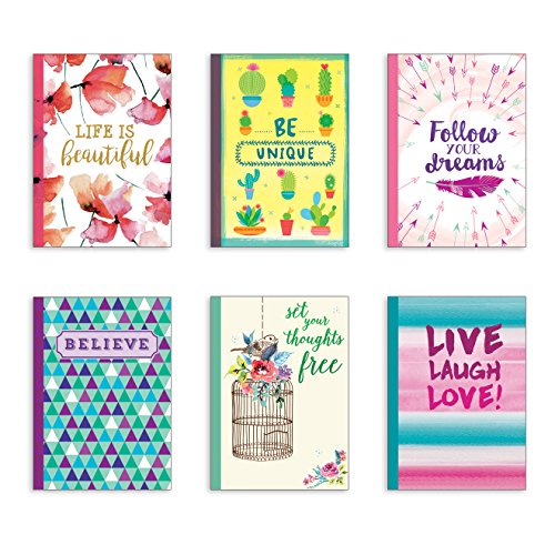 Hardback Notebook Set (6 Notepads Total) 5" x 7", Includes Beautifully Illustrated Covers. 60 Sheets Each Notebook, College Ruled Lined Stationery (Foil) - Thumbnail 5