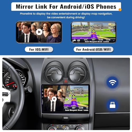 SIXWIN 2GB+64GB Android 13 Car Radio for Nissan Qashqai J10 2006-2016 with CarPlay/Android Car, HD 9 Inch Touchscreen Screen Navigator with WiFi RDS FM USB Bluetooth Mirror Link Steering Wheel Controls