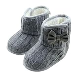 Gotd Baby Girls Snow Boots Bowknot Soft Sole Winter Warm Shoes Prewalker (12-18 Months, Gray)