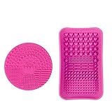 ESARORA Makeup Brush Cleaner, Makeup Brush Cleaning Mat Set of 2 Makeup Brushes Cleaner Plate Portable Washing Tool Scrubber Suction Cup