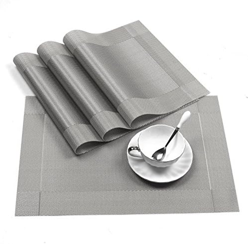 Placemats,VICTING Heat-Resistant Placemats Stain Resistant Anti-skid Washable PVC Table Mats(4Pcs,Silver)